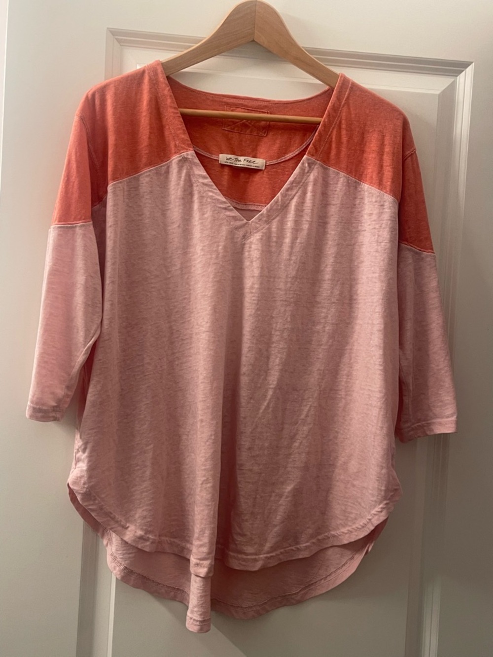 We The Free Two-Tone Coral and Light Pink V-Neck Tunic